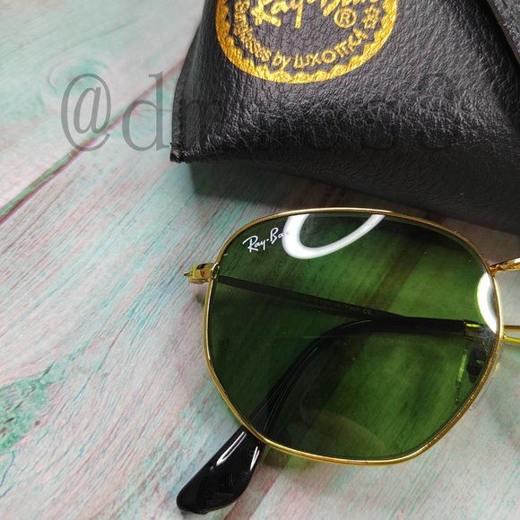 Ray-Ban Hexagonal Sunglasses RB3548N 001 52mm Gold Frame Green Classic main image 5